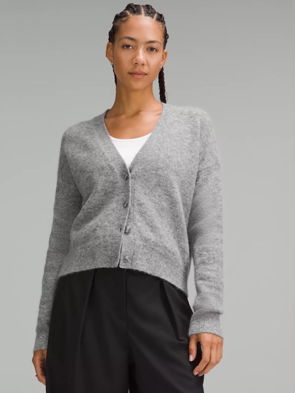 lululemon athletica alpaca Light Gray V-Neck Button Cardigan
